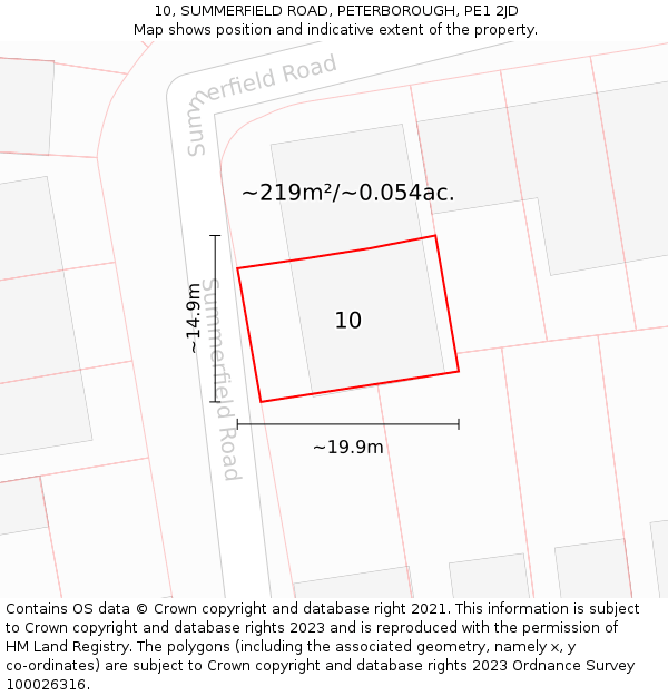 10, SUMMERFIELD ROAD, PETERBOROUGH, PE1 2JD: Plot and title map