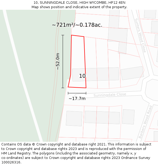 10, SUNNINGDALE CLOSE, HIGH WYCOMBE, HP12 4EN: Plot and title map