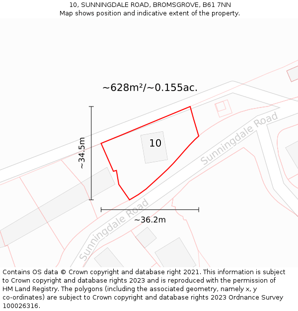 10, SUNNINGDALE ROAD, BROMSGROVE, B61 7NN: Plot and title map