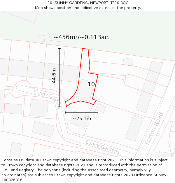 10, SUNNY GARDENS, NEWPORT, TF10 8QG: Plot and title map