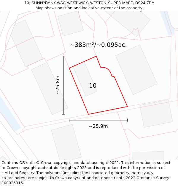 10, SUNNYBANK WAY, WEST WICK, WESTON-SUPER-MARE, BS24 7BA: Plot and title map