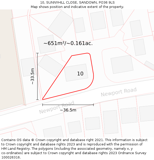 10, SUNNYHILL CLOSE, SANDOWN, PO36 9LS: Plot and title map