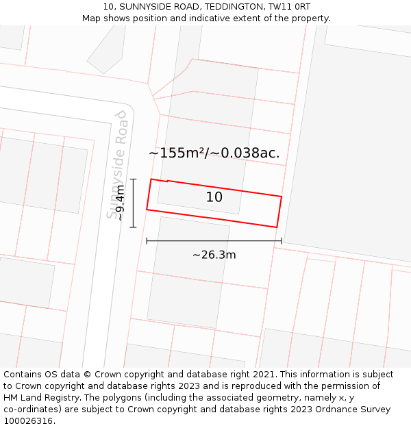 10, SUNNYSIDE ROAD, TEDDINGTON, TW11 0RT: Plot and title map