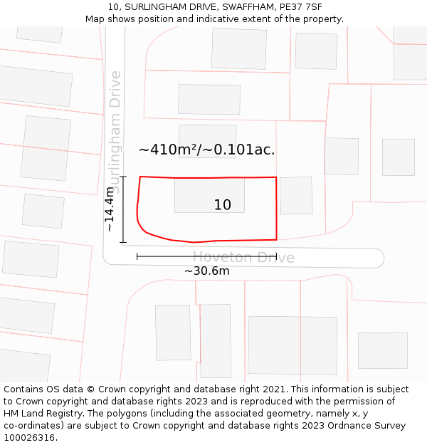 10, SURLINGHAM DRIVE, SWAFFHAM, PE37 7SF: Plot and title map