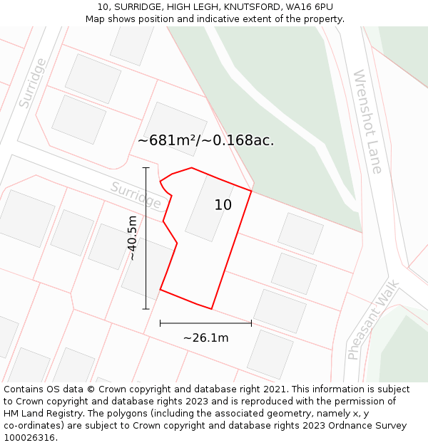 10, SURRIDGE, HIGH LEGH, KNUTSFORD, WA16 6PU: Plot and title map