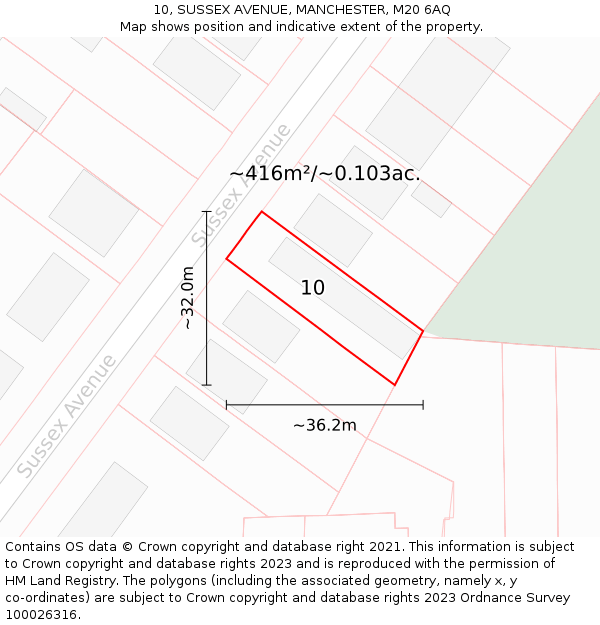 10, SUSSEX AVENUE, MANCHESTER, M20 6AQ: Plot and title map