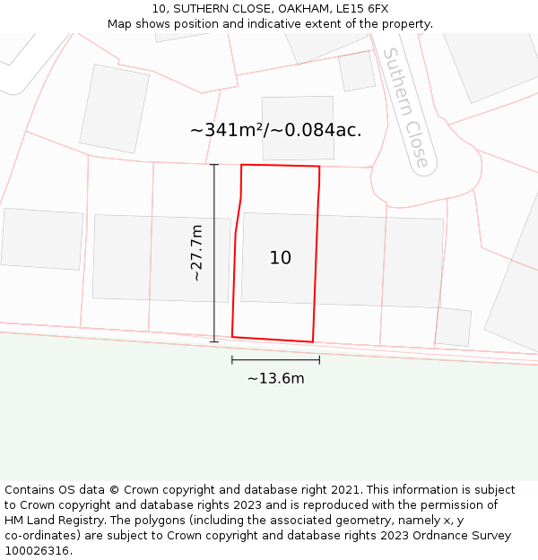 10, SUTHERN CLOSE, OAKHAM, LE15 6FX: Plot and title map