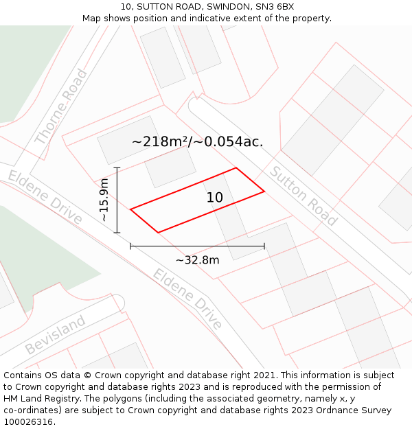 10, SUTTON ROAD, SWINDON, SN3 6BX: Plot and title map