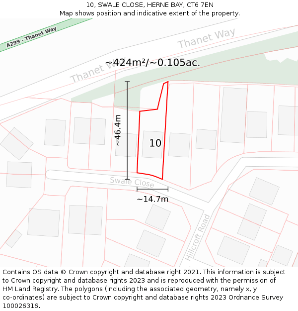 10, SWALE CLOSE, HERNE BAY, CT6 7EN: Plot and title map