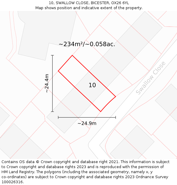 10, SWALLOW CLOSE, BICESTER, OX26 6YL: Plot and title map