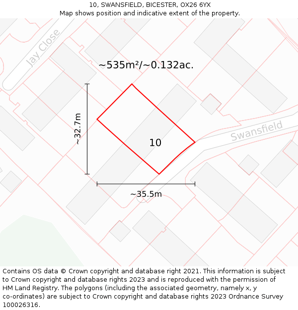 10, SWANSFIELD, BICESTER, OX26 6YX: Plot and title map