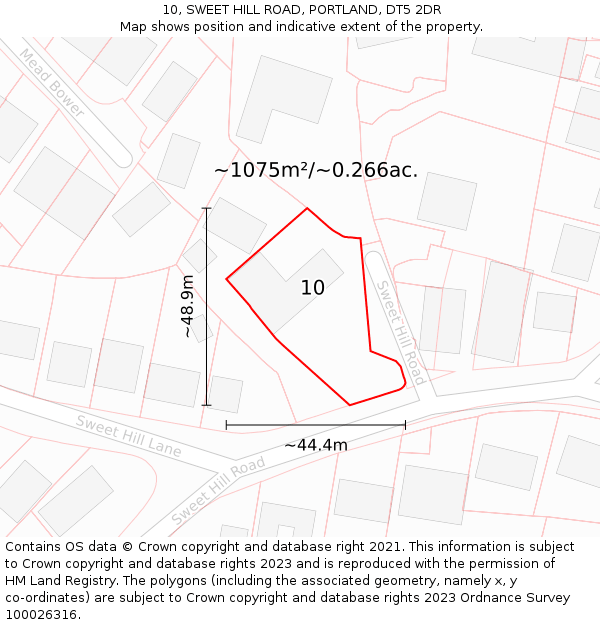 10, SWEET HILL ROAD, PORTLAND, DT5 2DR: Plot and title map
