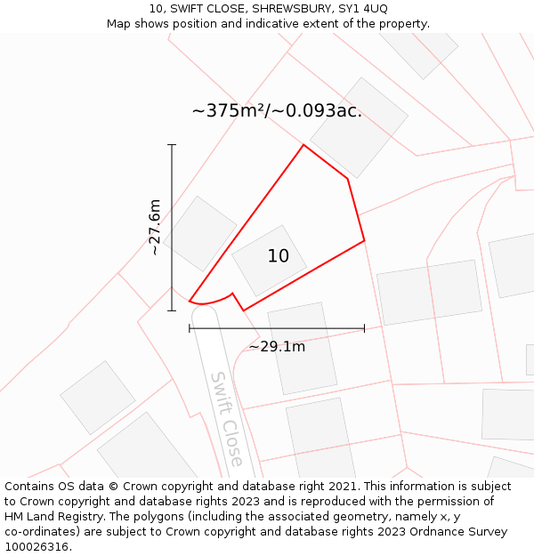 10, SWIFT CLOSE, SHREWSBURY, SY1 4UQ: Plot and title map