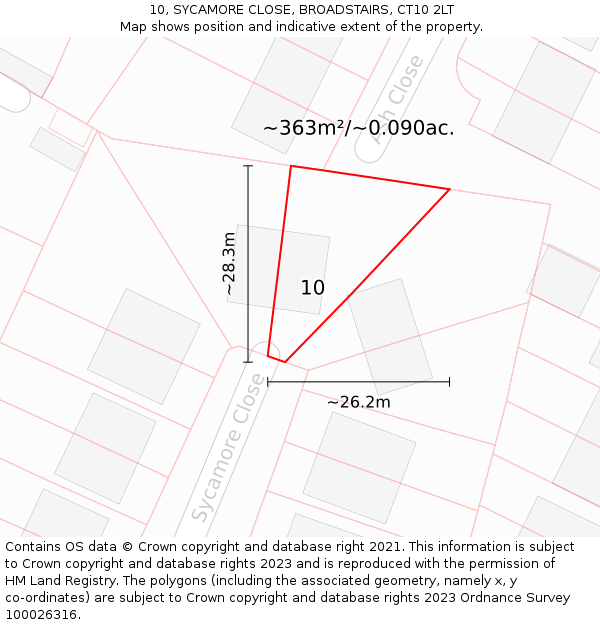 10, SYCAMORE CLOSE, BROADSTAIRS, CT10 2LT: Plot and title map