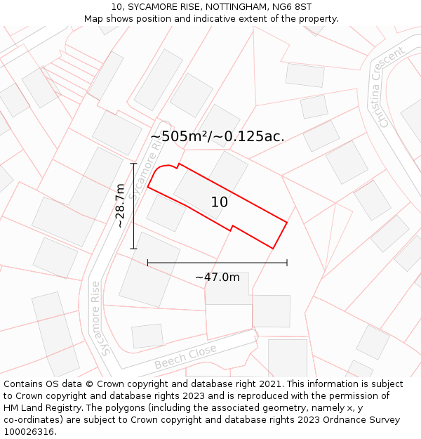 10, SYCAMORE RISE, NOTTINGHAM, NG6 8ST: Plot and title map