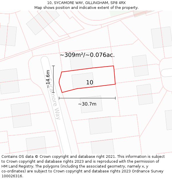 10, SYCAMORE WAY, GILLINGHAM, SP8 4RX: Plot and title map