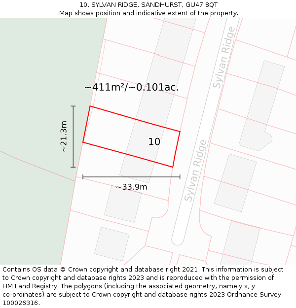 10, SYLVAN RIDGE, SANDHURST, GU47 8QT: Plot and title map