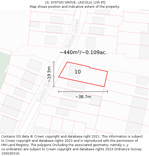 10, SYSTON GROVE, LINCOLN, LN5 8TJ: Plot and title map