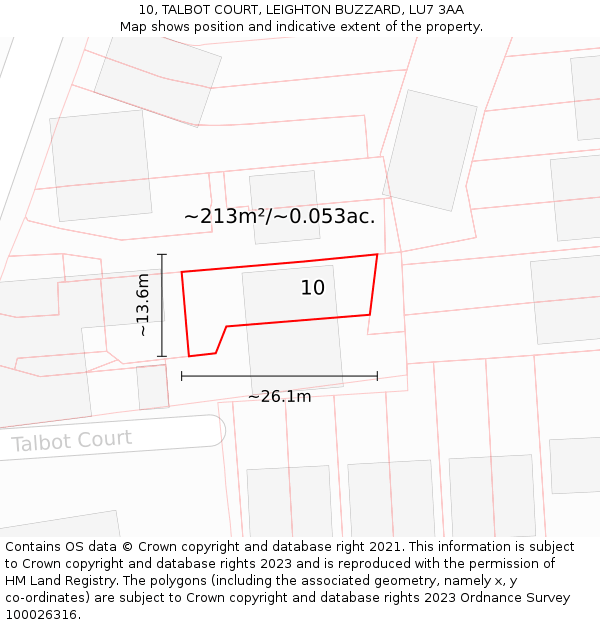 10, TALBOT COURT, LEIGHTON BUZZARD, LU7 3AA: Plot and title map