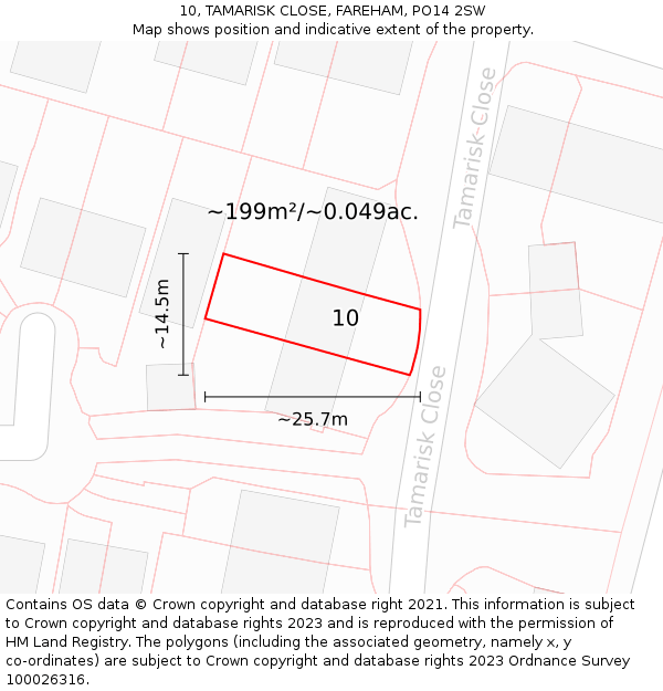 10, TAMARISK CLOSE, FAREHAM, PO14 2SW: Plot and title map