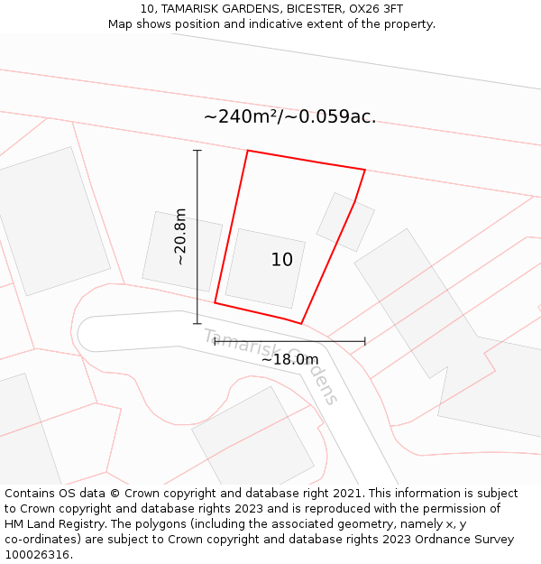 10, TAMARISK GARDENS, BICESTER, OX26 3FT: Plot and title map