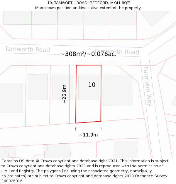 10, TAMWORTH ROAD, BEDFORD, MK41 8QZ: Plot and title map