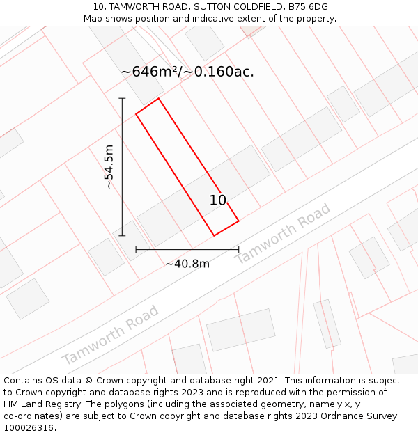 10, TAMWORTH ROAD, SUTTON COLDFIELD, B75 6DG: Plot and title map