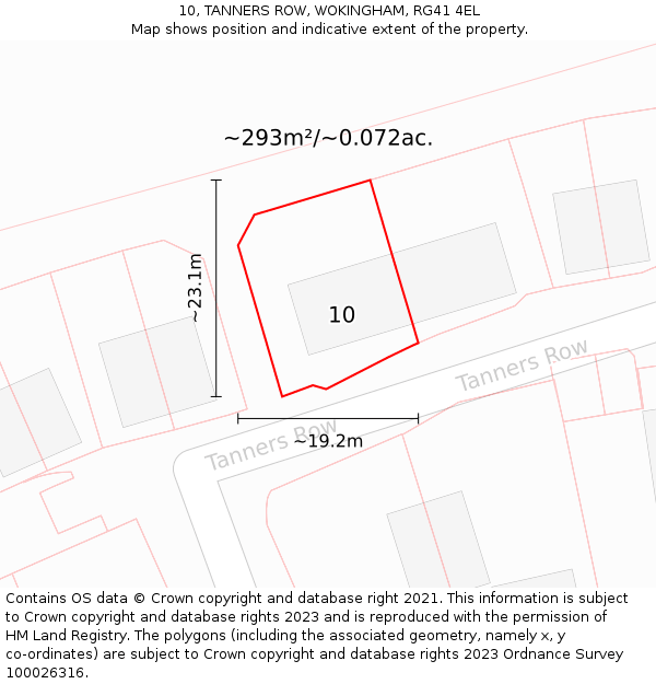 10, TANNERS ROW, WOKINGHAM, RG41 4EL: Plot and title map