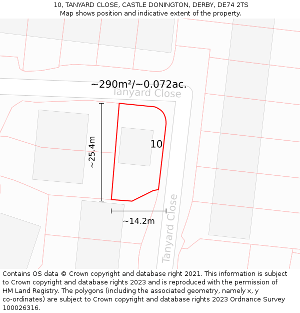 10, TANYARD CLOSE, CASTLE DONINGTON, DERBY, DE74 2TS: Plot and title map