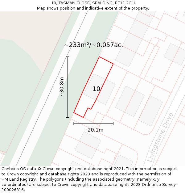 10, TASMAN CLOSE, SPALDING, PE11 2GH: Plot and title map