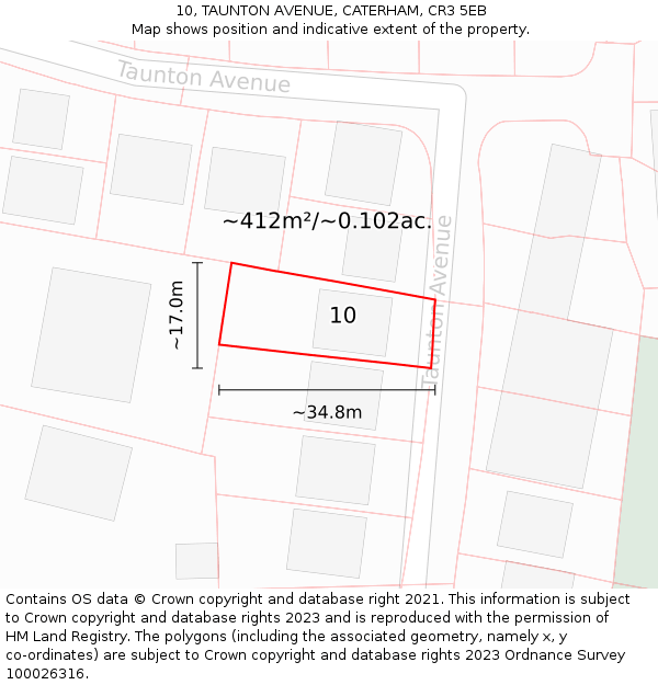 10, TAUNTON AVENUE, CATERHAM, CR3 5EB: Plot and title map