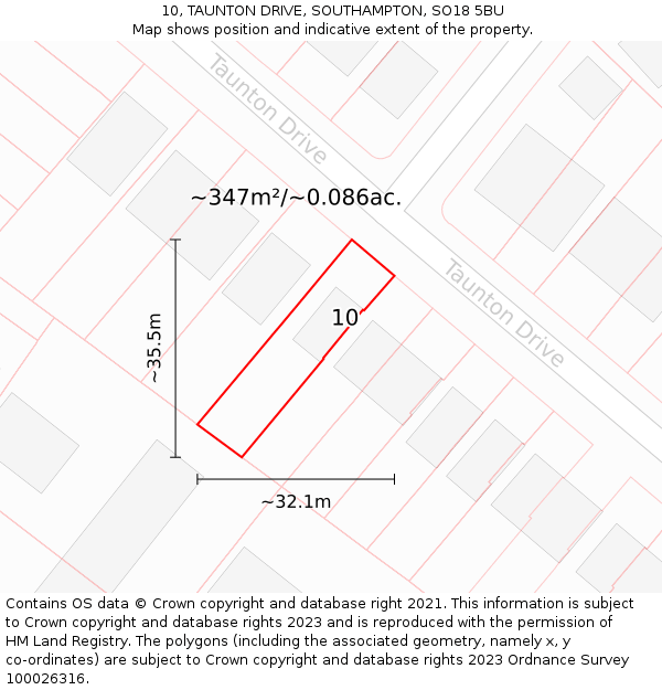 10, TAUNTON DRIVE, SOUTHAMPTON, SO18 5BU: Plot and title map