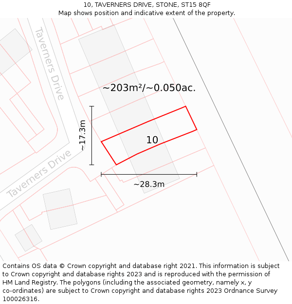 10, TAVERNERS DRIVE, STONE, ST15 8QF: Plot and title map