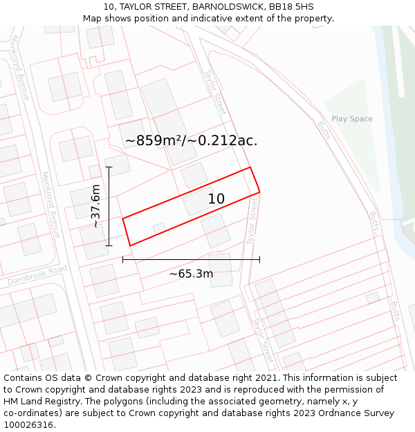 10, TAYLOR STREET, BARNOLDSWICK, BB18 5HS: Plot and title map