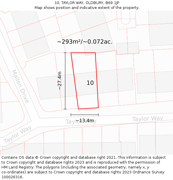 10, TAYLOR WAY, OLDBURY, B69 1JP: Plot and title map