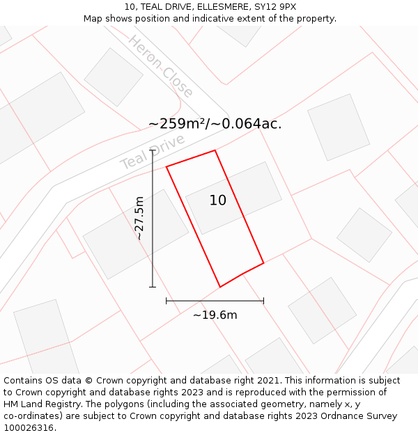 10, TEAL DRIVE, ELLESMERE, SY12 9PX: Plot and title map