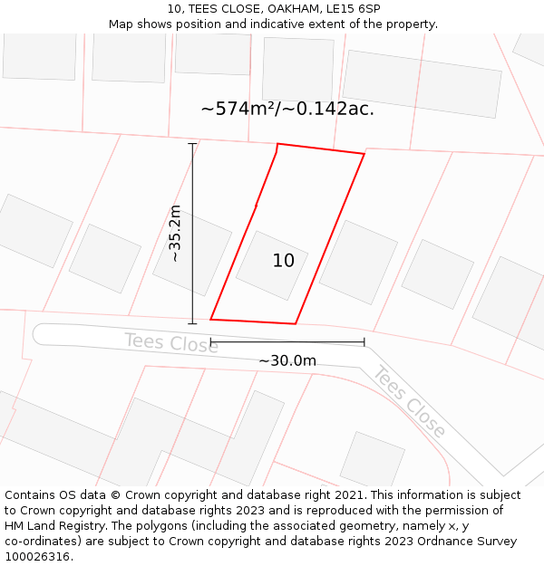 10, TEES CLOSE, OAKHAM, LE15 6SP: Plot and title map