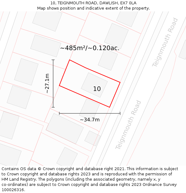 10, TEIGNMOUTH ROAD, DAWLISH, EX7 0LA: Plot and title map