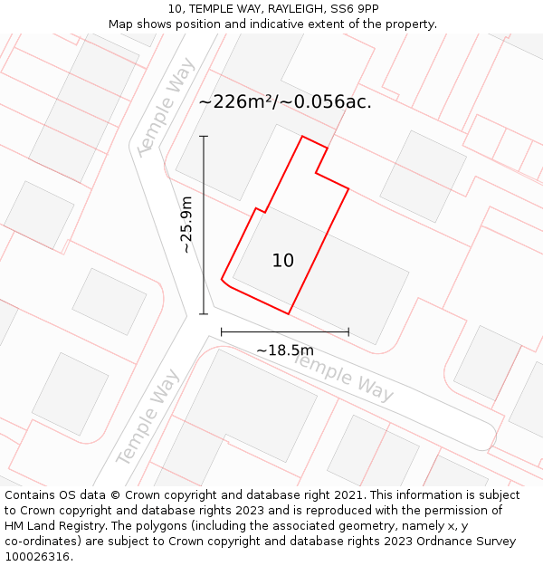 10, TEMPLE WAY, RAYLEIGH, SS6 9PP: Plot and title map