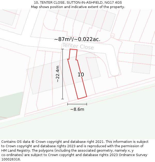 10, TENTER CLOSE, SUTTON-IN-ASHFIELD, NG17 4GS: Plot and title map