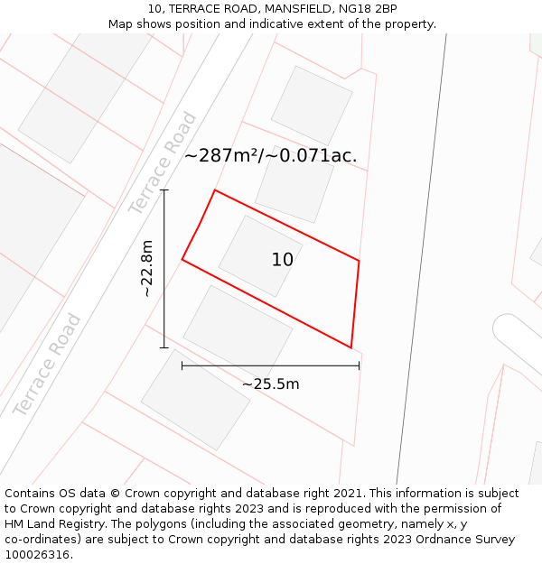 10, TERRACE ROAD, MANSFIELD, NG18 2BP: Plot and title map