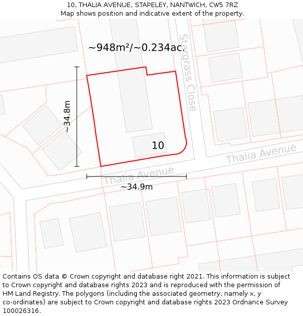 10, THALIA AVENUE, STAPELEY, NANTWICH, CW5 7RZ: Plot and title map