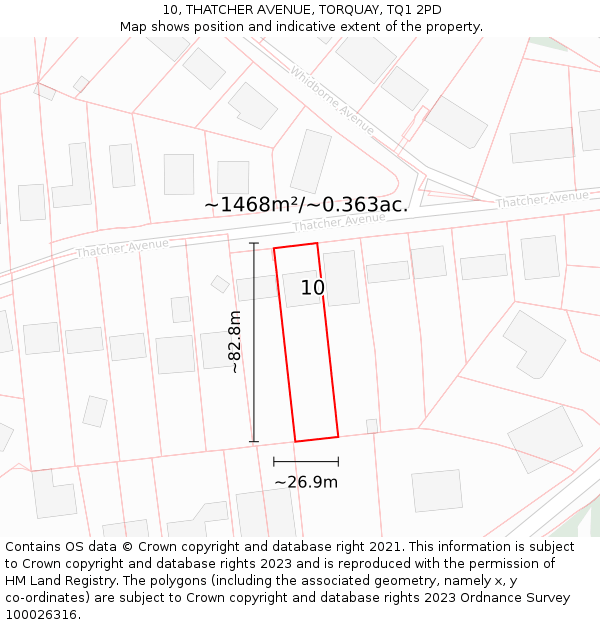 10, THATCHER AVENUE, TORQUAY, TQ1 2PD: Plot and title map