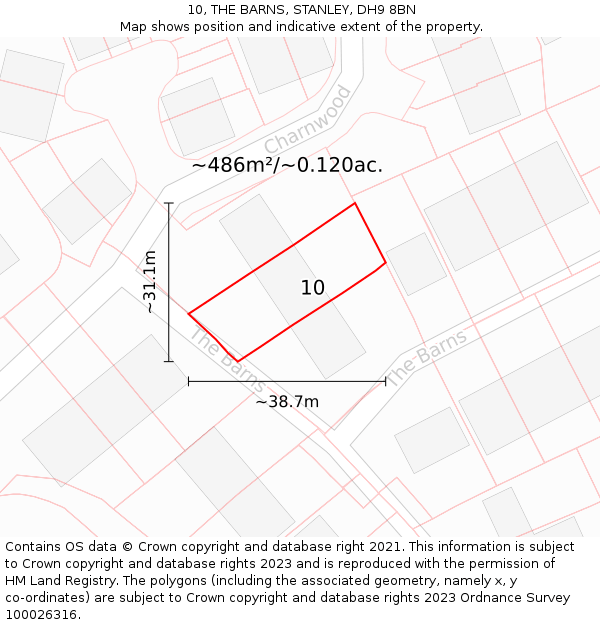 10, THE BARNS, STANLEY, DH9 8BN: Plot and title map
