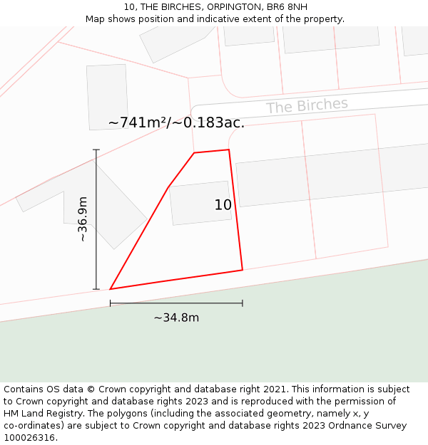 10, THE BIRCHES, ORPINGTON, BR6 8NH: Plot and title map
