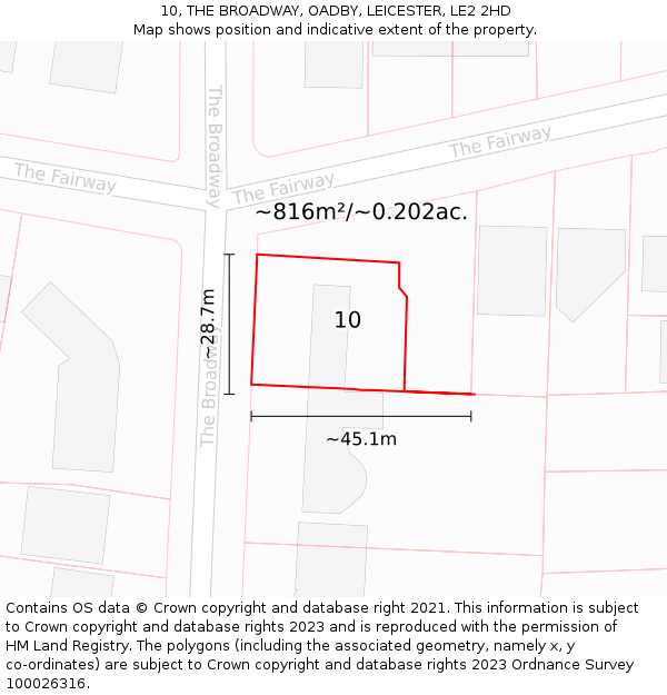 10, THE BROADWAY, OADBY, LEICESTER, LE2 2HD: Plot and title map