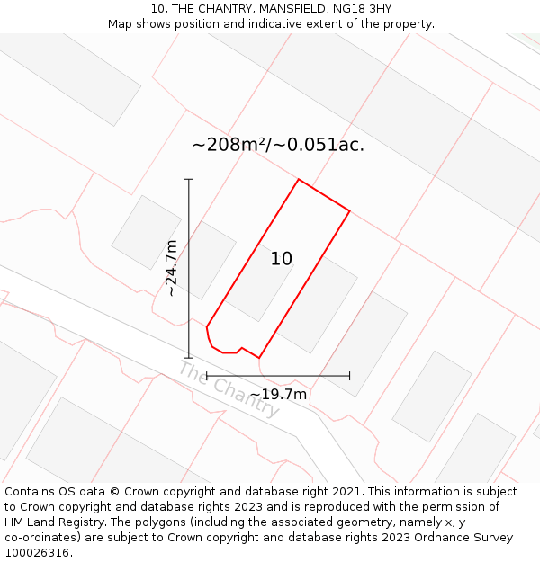 10, THE CHANTRY, MANSFIELD, NG18 3HY: Plot and title map