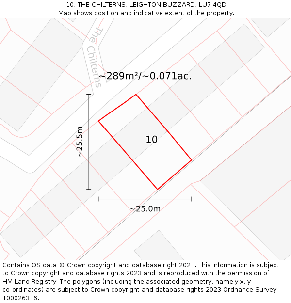 10, THE CHILTERNS, LEIGHTON BUZZARD, LU7 4QD: Plot and title map