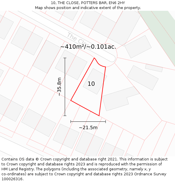 10, THE CLOSE, POTTERS BAR, EN6 2HY: Plot and title map