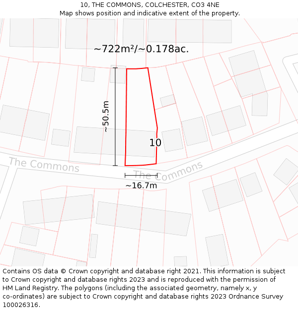 10, THE COMMONS, COLCHESTER, CO3 4NE: Plot and title map